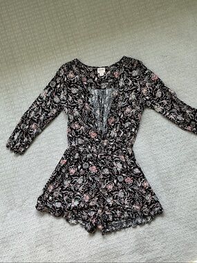 Mossimo Supply Co. Black Floral Romper with Pink and Teal Accents